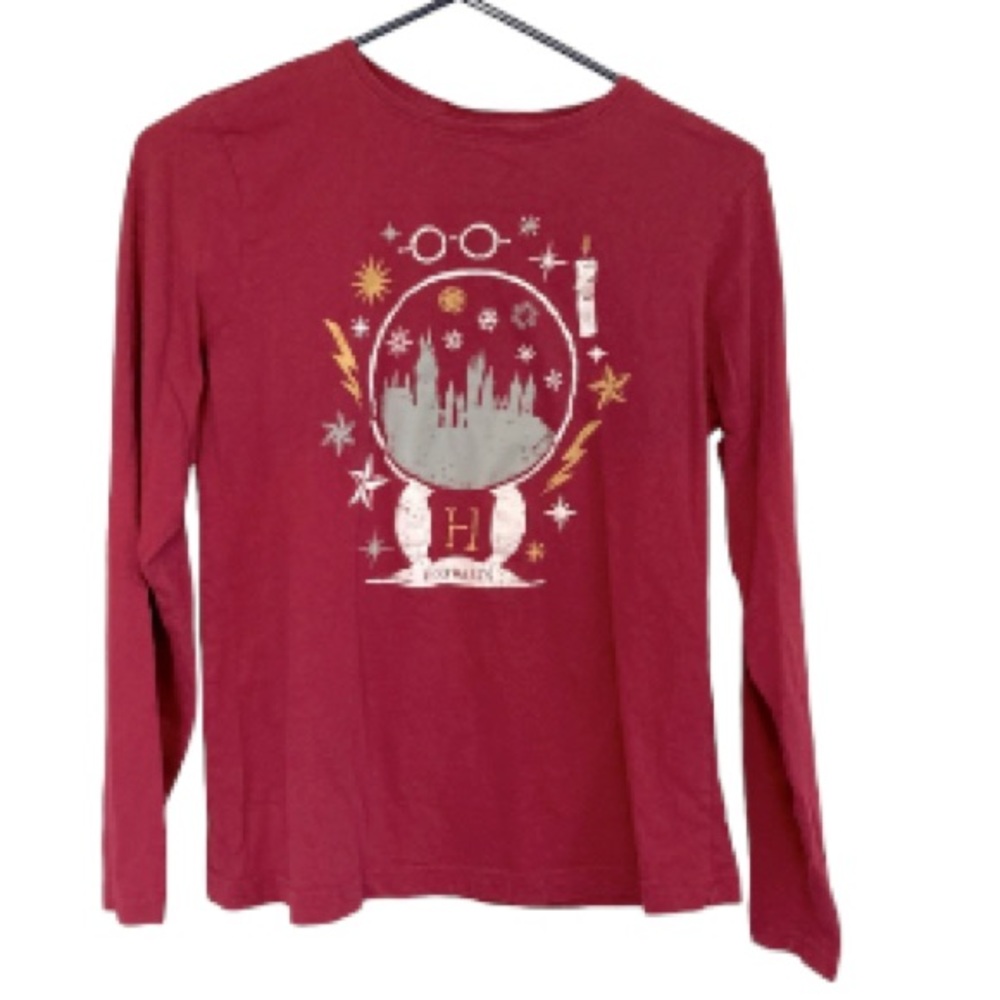 HARRY POTTER Hogwarts Long Sleeve Shirt Burgundy Youth T Shirt Unisex Small 4 6